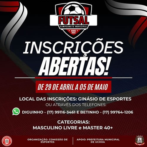 Inscrições abertas para o Campeonato Municipal de Futsal