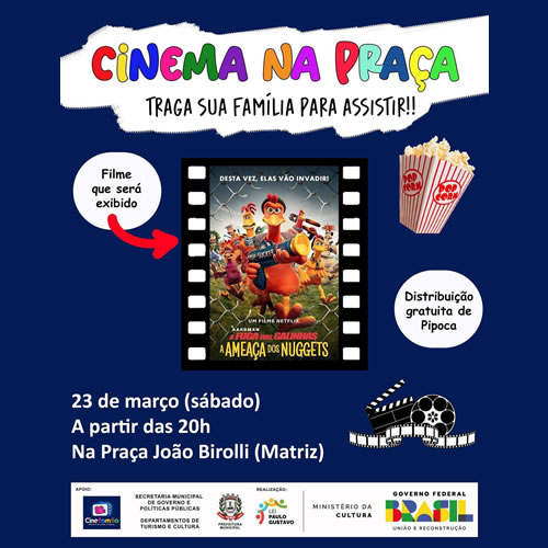 Cinema na Praça retorna com a exibição do filme A fuga das galinhas 2