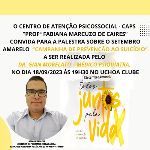 Palestra de Prevenção ao Suicídio com o médico psiquiatra Dr. Gean Morelato